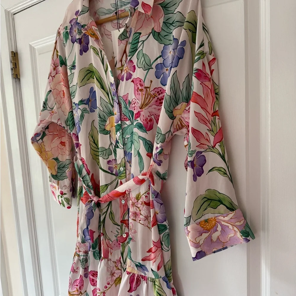 NWT Zara Ladies Multicolor Floral Shirt Dress with Belt Sz XL - Picture 3 of 8